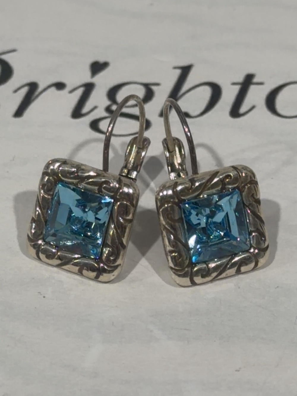💎BRIGHTON VINTAGE ‘Regina’ Blue/Silver Swarovski Crystal Earrings RARE/RETIRED 💎